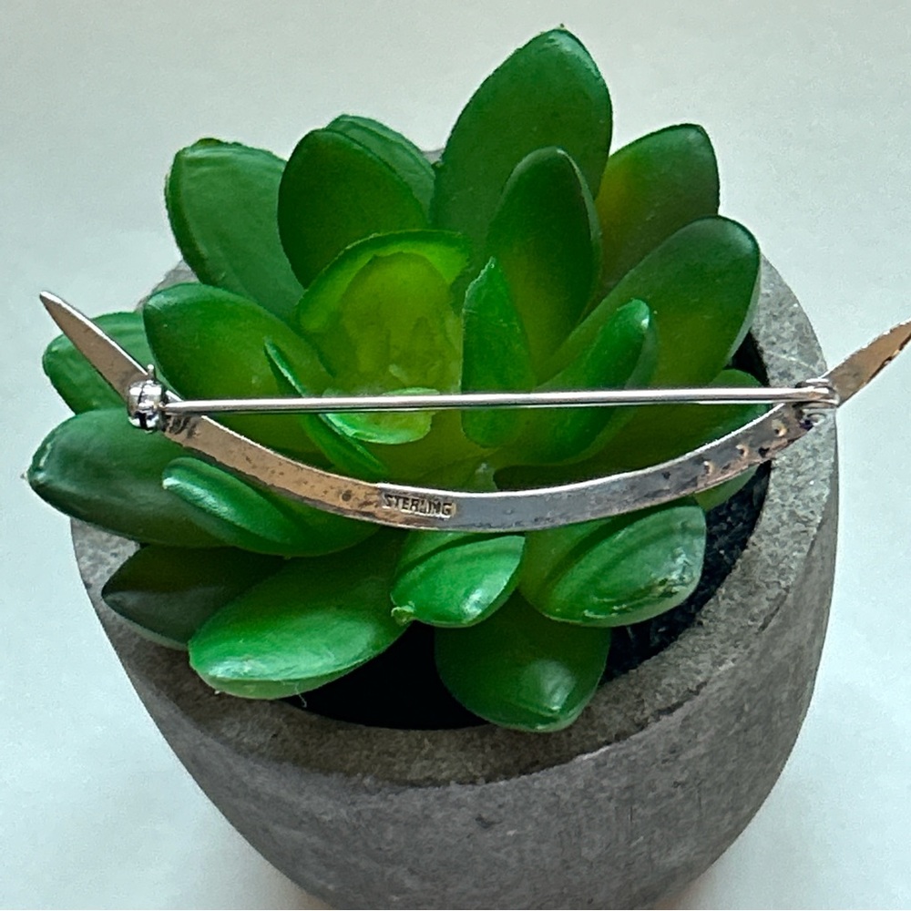 Vintage Crescent Sterling Silver Rhinestone Brooch Pin. - Picture 6 of 6